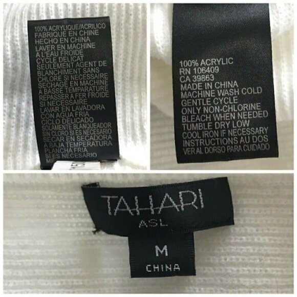 Tahari ASL Long-Sleeve Ribbed Asymmetric White Sweater,, Size M - Picture 4 of 8